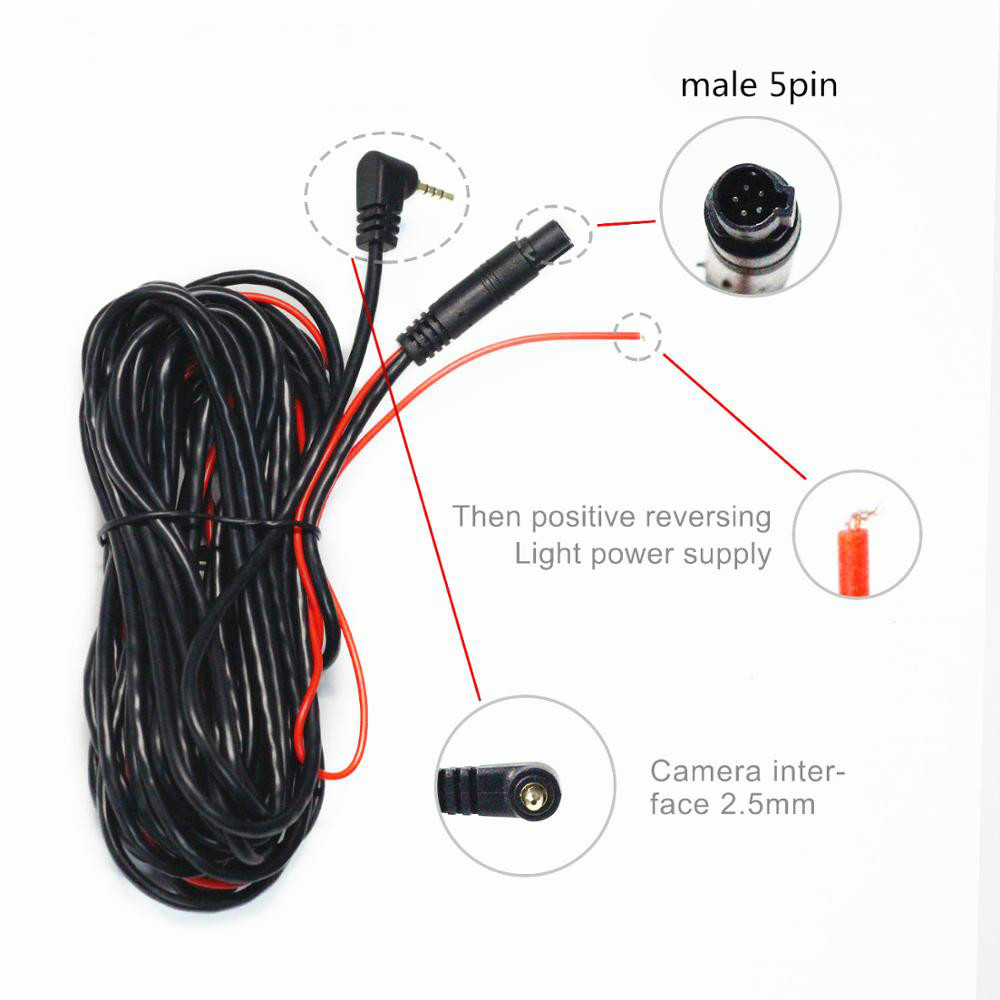 Car rear view DVR camera 5-pin to 2.5mm extension cable6
